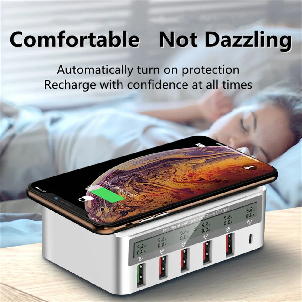 50W Fast Charging Station – QC 3.0, PD USB-C & Wireless Charging Hub | Power Up Your Devices