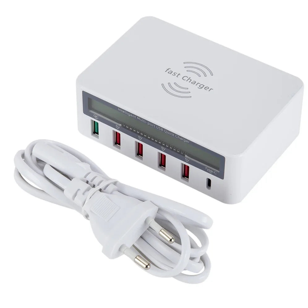 50W Fast Charging Station – QC 3.0, PD USB-C & Wireless Charging Hub | Power Up Your Devices