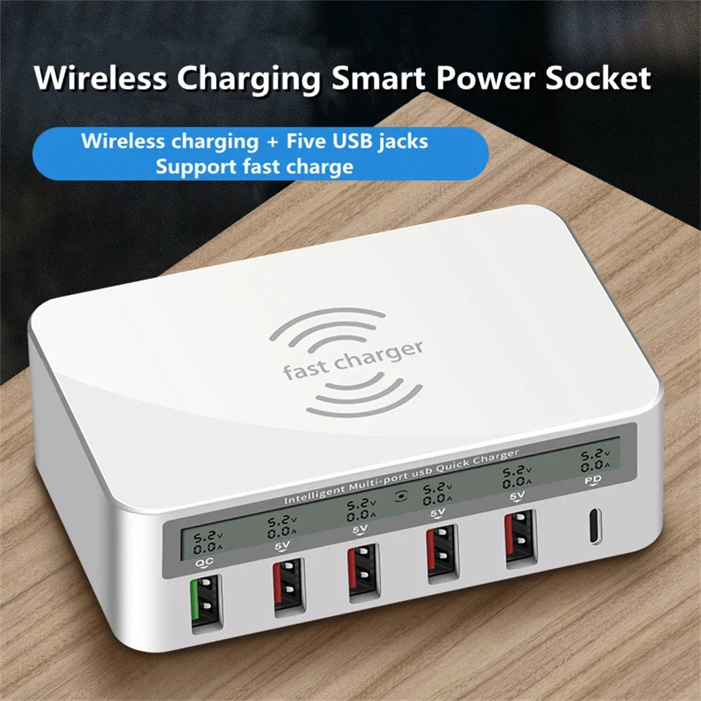 50W Fast Charging Station – QC 3.0, PD USB-C & Wireless Charging Hub | Power Up Your Devices